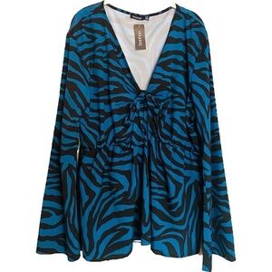 Made in Italy Blue Black Zebra Print Blouse Plus Size 22 NEW Business Casual